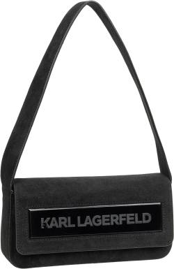 Karl Lagerfeld K/Essential K MD Flap SHB Suede  in Schwarz (1.5 Liter), Schultertasche von Karl Lagerfeld