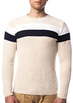 Herren Feinstrick-Pullover für Winter und Übergang by Carisma • Herren Longsleeve mit Streifen • Herren Langarmshirt Herren Sweatshirt Pulli Langarm K-128 Beige XL von Karl´s People