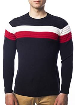 Herren Feinstrick-Pullover für Winter und Übergang by Carisma • Herren Longsleeve mit Streifen • Herren Langarmshirt Herren Sweatshirt Pulli Langarm K-128 Navy L von Karl´s People