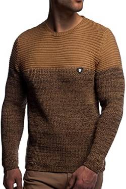 Herren Strick-Pullover Rundhals mit Logopatch | Männer Winter-Pullover |stylischer Herren Strick-Pulli | warmer Männer Pulli Grobstrick| Herren Basic Longsleeve Sweatshirt sweater K-114 Camel 3XL von Karl´s People