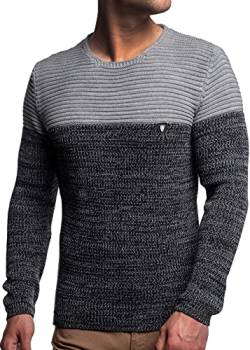 Herren Strick-Pullover Rundhals mit Logopatch | Männer Winter-Pullover |stylischer Herren Strick-Pulli | warmer Männer Pulli Grobstrick| Herren Basic Longsleeve Sweatshirt sweater K-114 Grey-Navy 4XL von Karl´s People