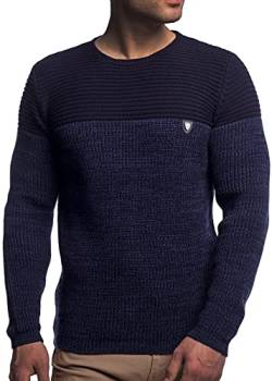 Herren Strick-Pullover Rundhals mit Logopatch | Männer Winter-Pullover |stylischer Herren Strick-Pulli | warmer Männer Pulli Grobstrick| Herren Basic Longsleeve Sweatshirt sweater K-114 Navy 3XL von Karl´s People