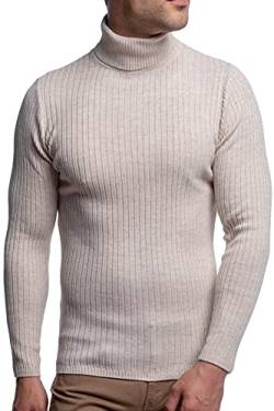 Karl´s People Herren Rollkragen-Pullover Herren Rolli S-5 XL • Rollkragenpullover für Herren mit Streifenmuster • Angenehmer Pullover Herren Langarm (M, Beige) von Karl´s People