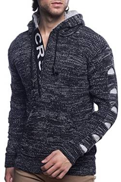 Karl´s People Herren Strick-Pullover mit Kapuze gefüttert| Männer Winter-Pullover mit Kängurutasche |stylischer Herren Strick-Pulli | angenehmer Herren Kapuzenpullover K-116 Black 3XL von Karl´s People