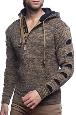 Karl´s People Herren Strick-Pullover mit Kapuze gefüttert| Männer Winter-Pullover mit Kängurutasche |stylischer Herren Strick-Pulli | angenehmer Herren Kapuzenpullover K-116 Camel S von Karl´s People