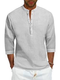 Henley Herren-Langarmshirt aus Baumwoll-Leinen-Mischgewebe für Strand und Yoga - - Groß von Karlywindow