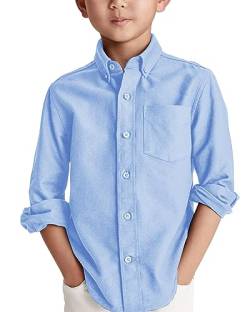 Jungen Langarm Hemden Baumwoll Casual Hemd Kinder Einfarbig Shirt Oberteil mit Brusttasche, Blau, 3-4 Jahre von Karlywindow