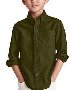 Jungen Langarm Hemden Baumwoll Casual Hemd Kinder Einfarbig Shirt Oberteil mit Brusttasche, Olive Grün, 12-14 Jahre von Karlywindow