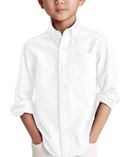 Jungen Langarm Hemden Baumwoll Casual Hemd Kinder Einfarbig Shirt Oberteil mit Brusttasche, Weiß, 10-12 Jahre von Karlywindow