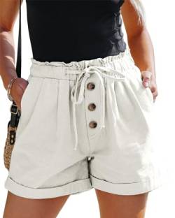 Karlywindow Damen Shorts Hohe Taille Paperbag Kurze Hose Lose A Linie Sommerhose mit Weiten Beinen Beige S von Karlywindow