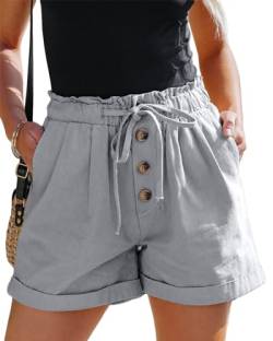 Karlywindow Damen Shorts Hohe Taille Paperbag Kurze Hose Lose A Linie Sommerhose mit Weiten Beinen Grau L von Karlywindow