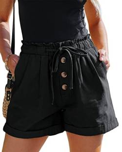 Karlywindow Damen Shorts Hohe Taille Paperbag Kurze Hose Lose A Linie Sommerhose mit Weiten Beinen Schwarz S von Karlywindow