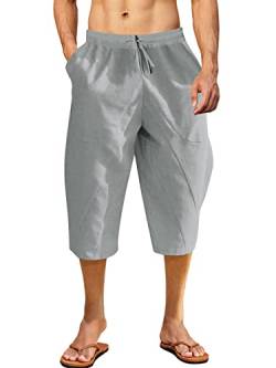 Karlywindow Herren 3/4 Hose Lose Sommer Leinenhose Elastischer Bund Strandhose mit Seitentasche Grau L von Karlywindow