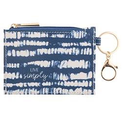 Karma, Damen-Ausweis-Geldbörse mit Reißverschluss, kleine Ledergeldbörse mit Schlüsselanhänger, schlankes Ausweisetui, Blauer Shibori, 4.625" x 3.25", Ausweishalter mit Reißverschluss von Karma
