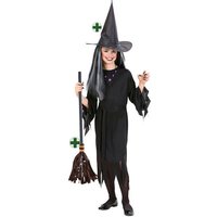 Karneval-Klamotten Hexen-Kostüm Mädchen Hexe Kinder Kostüm Halloween, schwarzes Hexenkleid mit Hexenhut und Hexenbesen von Karneval-Klamotten