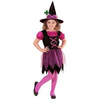 Karneval-Klamotten Hexen-Kostüm Mädchen Hexekleid Kinder Kostüm Halloween, pink schwarzes Kostüm Halloweenkostüm mit Hexenhut Hexenbesen von Karneval-Klamotten