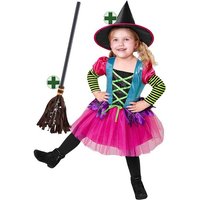 Karneval-Klamotten Hexen-Kostüm Mädchen bunt Kinder Kostüm Halloween, Mehrfarbriges Hexenkleid mit Tüll Hexenhut und Hexenbesen von Karneval-Klamotten