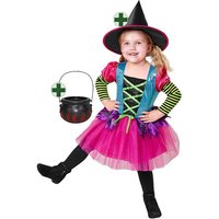 Karneval-Klamotten Hexen-Kostüm buntes Hexenkleid + Hexenhut Hexenkessel Kinder, Kinderkostüm Mädchenkostüm Halloween Kleid, Hut und Hexenkessel von Karneval-Klamotten