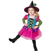 Karneval-Klamotten Hexen-Kostüm buntes Hexenkleid mit Hexenhut Kinder, Kinderkostüm Mädchenkostüm Halloween Kleid mit Hut von Karneval-Klamotten