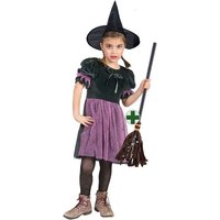 Karneval-Klamotten Hexen-Kostüm schwarz flieder Hexenkleid mit Hexenbesen Kinder, Kinderkostüm Mädchenkostüm Halloween Kleid mit Hexenbesen von Karneval-Klamotten