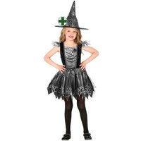 Karneval-Klamotten Hexen-Kostüm schwarz silber Hexenkleid mit Hexenhut Kinder, Kinderkostüm Mädchenkostüm Halloween Kleid mit Hut von Karneval-Klamotten