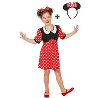 Karneval-Klamotten Kostüm Kinder Minnie Maus-Kostüm mit Maus Ohren Mädchen, Maus Kleid für Mädchen mit Maus-Ohren. Kleid in rot mit weißen Punkten von Karneval-Klamotten