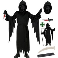 Karneval-Klamotten Kostüm Screaming Ghost Kinder Der Schrei Halloween Gewand, schauriges Kinderkostüm mit blutigem Messer und Sense Halloweenkostüm von Karneval-Klamotten