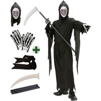 Karneval-Klamotten Kostüm Skelett Kinder Totenkopf Maske Halloween Gewand, Henker Grim Reaper Halloween Kinderkostüm mit Sense und Handschuhe von Karneval-Klamotten