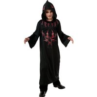 Karneval-Klamotten Teufel-Kostüm Kinder schwarzes Gewand mit Aufdruck, Halloween Kapuzenumhang schwarz mit Teufel Aufdruck von Karneval-Klamotten