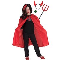 Karneval-Klamotten Teufel-Kostüm Umhang Kinder mit Teufelshörner und Teufelsgabel, Halloween Teufelscape Kinderkostüm rot mit Teufelshörner und Teufelsdreizack von Karneval-Klamotten