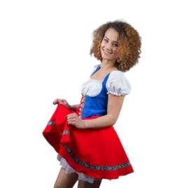 KarnevalsTeufel Dirndl „Heidi“ rot, blau Damen MADL Trachtenkleid Mini Verschiedene Größen Volksfest Bierfest Wiesn (44) von KarnevalsTeufel.de