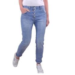 Karostar Damen Stretch Jeans| Boyfriend Hose mit Knopfleiste| Basic 5 Pocket Denim (Denim, M) von Karostar