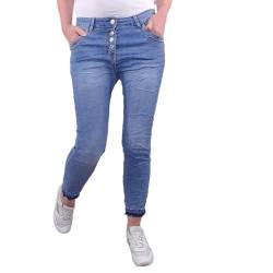 Karostar Damen Stretch Jeans| Boyfriend Hose mit Knopfleiste| Basic 5 Pocket Denim (Frayed Bottom, 3XL) von Karostar