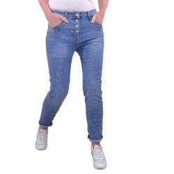 Karostar Damen Stretch Jeans| Boyfriend Hose mit Knopfleiste| Basic 5 Pocket Denim (Used Denim, 3XL) von Karostar