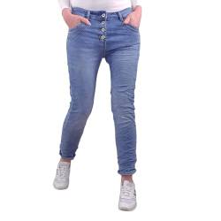 Karostar Damen Stretch Jeans| Boyfriend Hose mit Knopfleiste| Basic 5 Pocket Denim Classic Denim M von Karostar