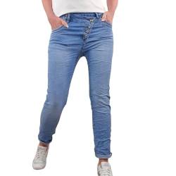 Karostar Damen Stretch Jeans| Boyfriend Hose mit Knopfleiste| Mid Rise 5 Pocket (Double Buttons, M) von Karostar