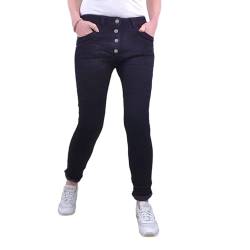 Karostar Damen Stretch Jeans| Boyfriend Hose mit Knopfleiste| Mid Rise 5 Pocket (Jogger-Denim Black2, M) von Karostar