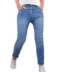 Karostar Damen Stretch Jeans| Boyfriend Hose mit Knopfleiste| Mid Rise 5 Pocket (Pocket Look, 3XL) von Karostar