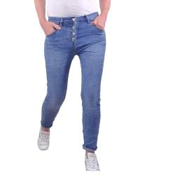Karostar Damen Stretch Jeans| Boyfriend Hose mit Knopfleiste| Mid Rise 5 Pocket (as3, Alpha, s, Regular, Regular, Denim Heart, m) von Karostar