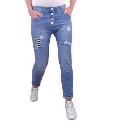 Karostar Damen Stretch Jeans| Boyfriend Hose mit Knopfleiste| Mid Rise 5 Pocket (as3, Alpha, xx_l, Regular, Regular, Denim Flicken, XXL) von Karostar
