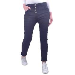 Karostar Damen Stretch Jeans| Boyfriend Hose mit dekorativen Schmuckknöpfen| Mid Rise 5 Pocket Denim Hose (DE/NL/SE/PL, Alphanumerisch, M, Regular, Regular, Schwarz) von Karostar