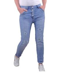 Karostar Damen Stretch Jeans| Boyfriend Hose mit dekorativer Knopfleiste| Destroyed Denim Pants (4XL, Denim Destroyed) von Karostar