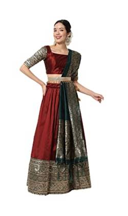 Indischer Stil Lehenga Choli Kleid für Damen, komplett genäht, Hochzeitskleid, Partykleid, Kastanienbraun und Grün, X-Large von Kartutva