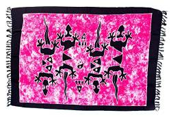 Kascha Sarong Pareo Wickelrock Strandtuch Tuch Wickeltuch Handtuch - Blickdicht - ca. 170cm x 110cm - Pink Schwarz Batik mit Gecko Motiv Handgefertigt inkl. Kokos Schnalle in Rauteform von Kascha