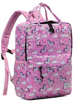 Kasgo Kinderrucksack Mädchen, Niedlich Wasserabweisend Vorschule Kinder Rucksack Kindergarten Kleinkind Rucksack mit Brustgurt Rosa Einhorn von Kasgo