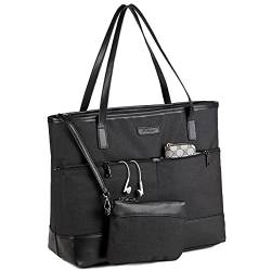 Kasgo Laptop Handtasche Damen, Groß 15.6 zoll Notebooktasche Wasserabweisend Laptop Tasche Shopper Tote Bag Schultertasche Aktentasche für Arbeit Reise Lehrer mit Gepäckmanschette(Schwarz) von Kasgo