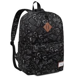 Kasgo Schulrucksack, Kinderrucksack Klassisches Leichtgewicht Wasserdicht Rucksack Herren Damen Jungen Mädchen Teenager Hochschule Schultasche Casual Daypack für Reise Arbeit Schwarzes Briefpapier von Kasgo