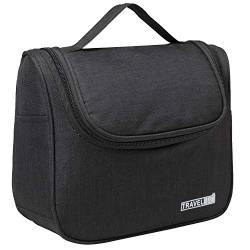 Kulturbeutel, Kasgo Wasserabweisend Kulturtaschen Herren Reisekit Damen Kosmetiktasche für Make-up Rasieren Waschtasche mit Stabilem Haken Schwarz von Kasgo