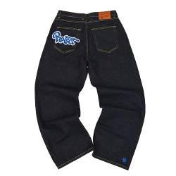 Baggy Jeans Herren Y2k mit Print Hip Hop Baggy Star Cargo Jeans Pants Breite Hose mit Schrift Vorne, Baggy Loose Fit Schwarz Jeanshose Hosen Freizeithose für Jungs Männer von Kashyke