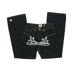 Baggy Jeans Herren Y2k mit Print Hip Hop Baggy Star Cargo Jeans Pants Breite Hose mit Schrift Vorne, Baggy Loose Fit Schwarz Jeanshose Hosen Freizeithose für Jungs Männer von Kashyke